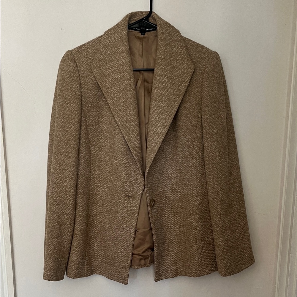 vintage wool/silk shawl collar beige tweed blazer
